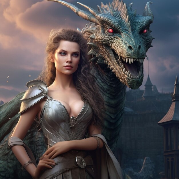 A woman with a dragon face and a dragon head