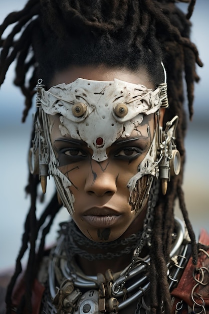 a woman with dreadlocks and face paint