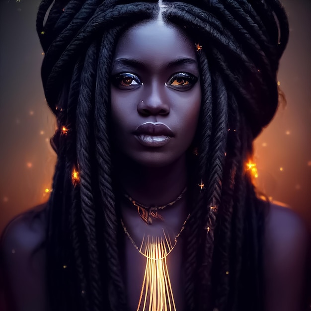 A woman with dreadlocks and a necklace that says'black woman '