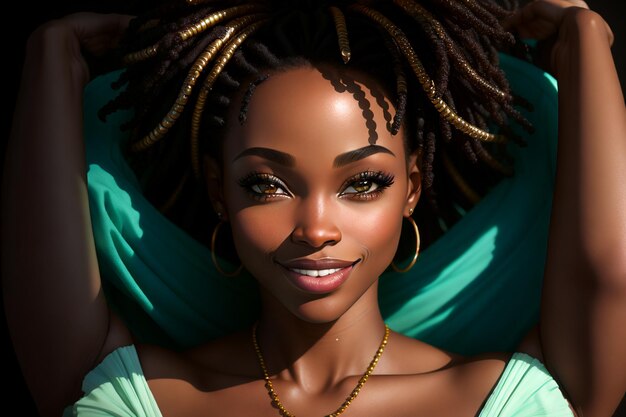 a woman with dreadlocks and a necklace