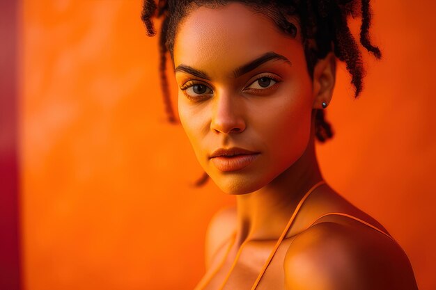 A woman with dreadlocks and a yellow background