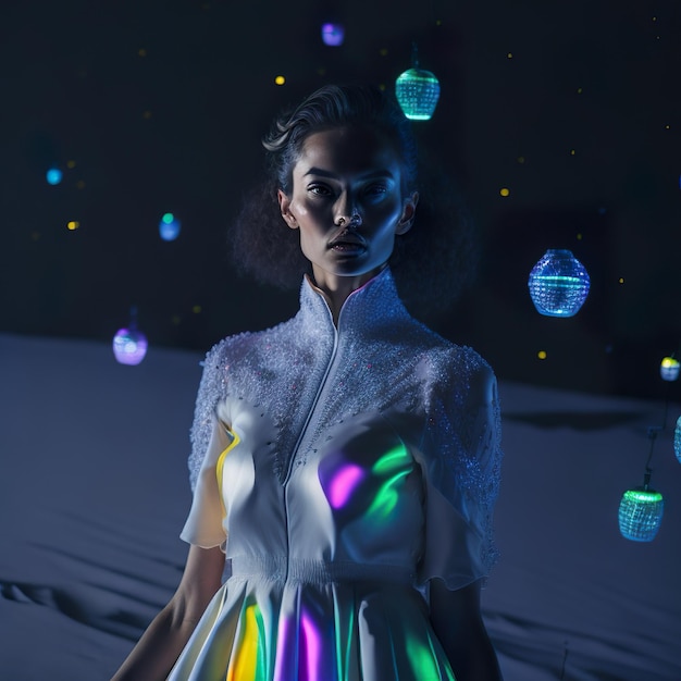 Woman with dress white in the surreal background