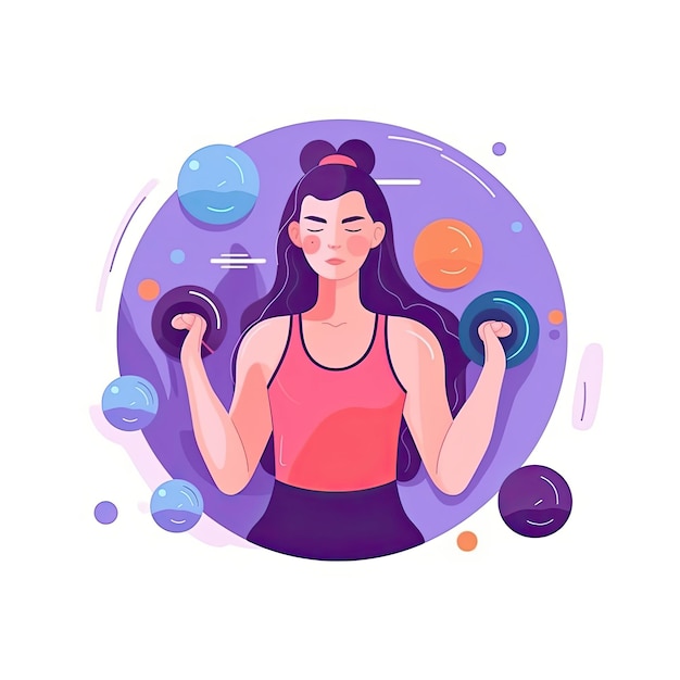 Foto donna con manubri concetto di allenamento fitness illustrazione vettoriale piatta attività quotidiane di lavoro ai generato