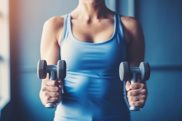 a woman with dumbbells in her hands