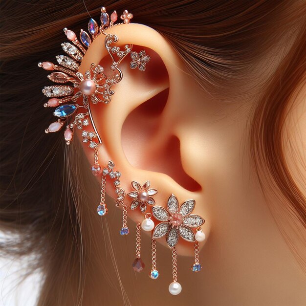 Photo a woman with an earring that has a flower on it