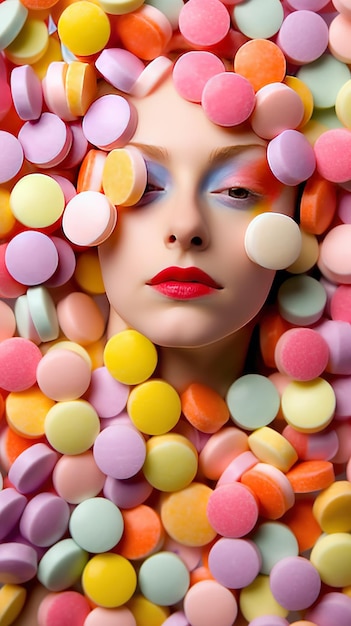 Photo a woman with a face covered in candy