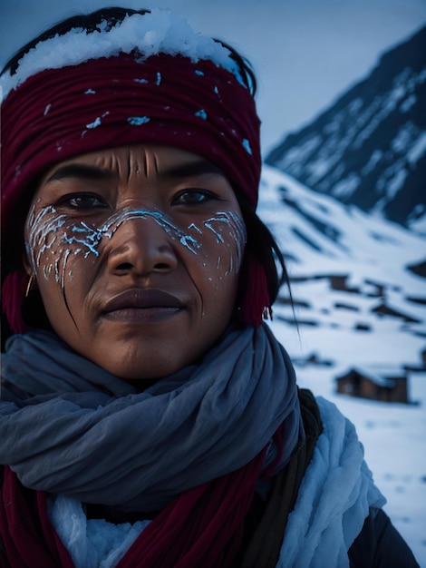 Foto una donna con la faccia coperta di neve