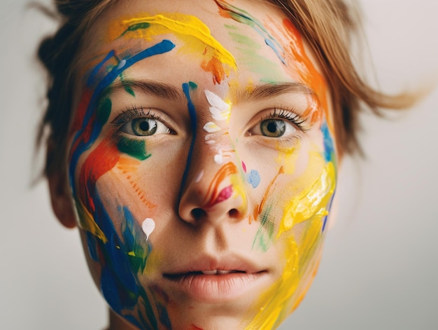 Photo a woman with a face paint that has the word 