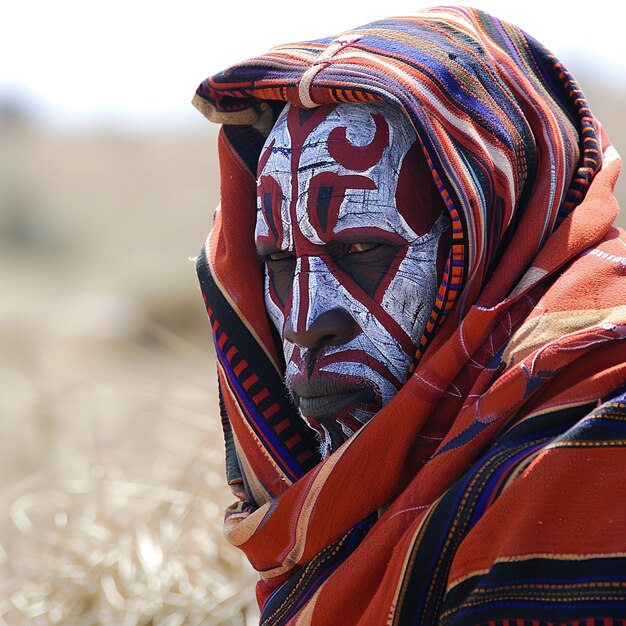 Photo a woman with a face painted in white and blue