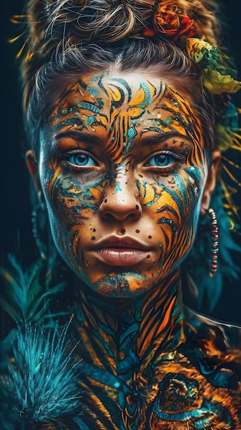 A woman with a face painted