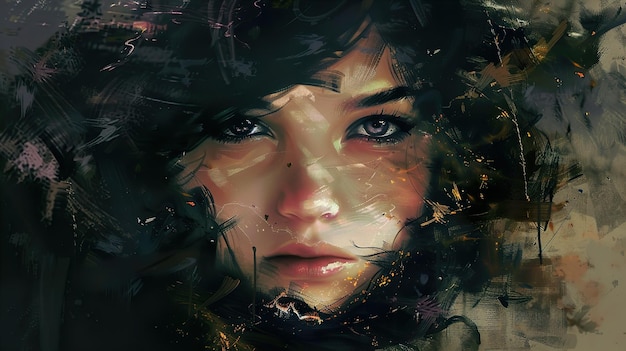 a woman with a face that says  the word  on it
