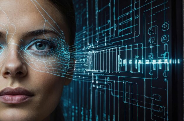 Woman with facial recognition technology