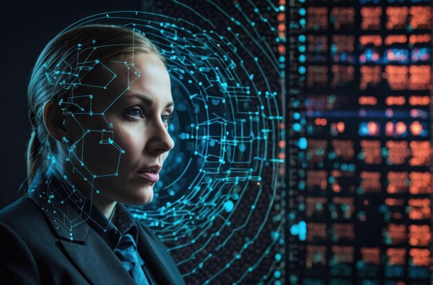 Woman with facial recognition technology