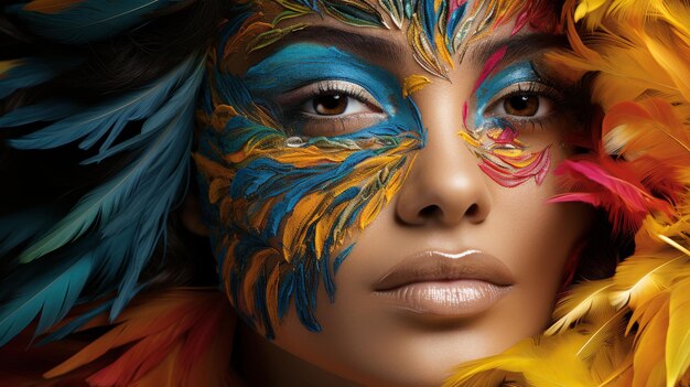 Woman With Feathers Painted on Her Face