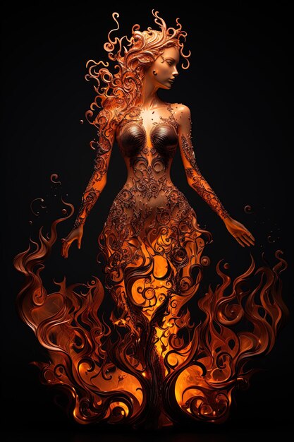 Photo a woman with a fiery body and a firework style of a woman