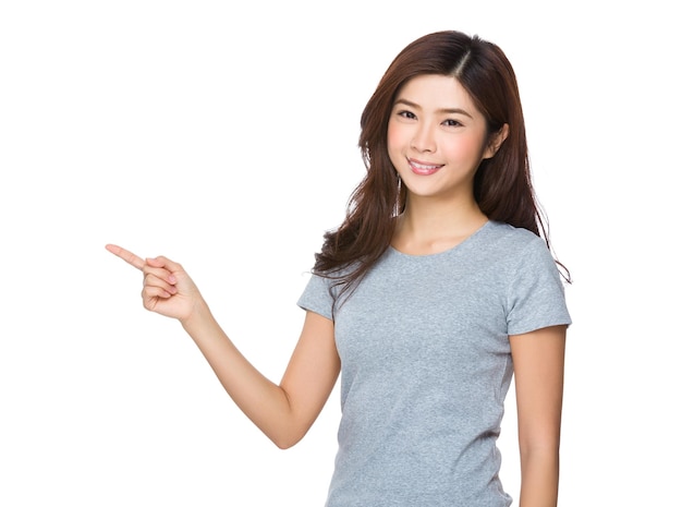 Woman with finger point up