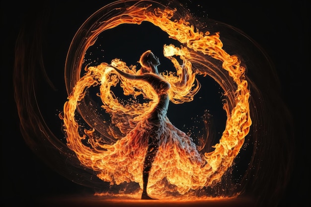 Photo woman with fire dance