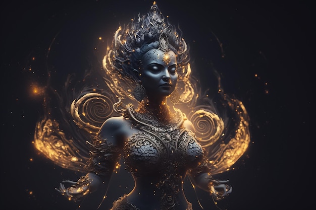 A woman with a fire on her face