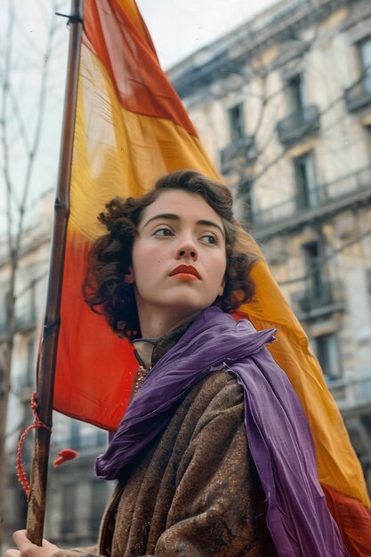 Photo a woman with a flag that says  she is holding a flag