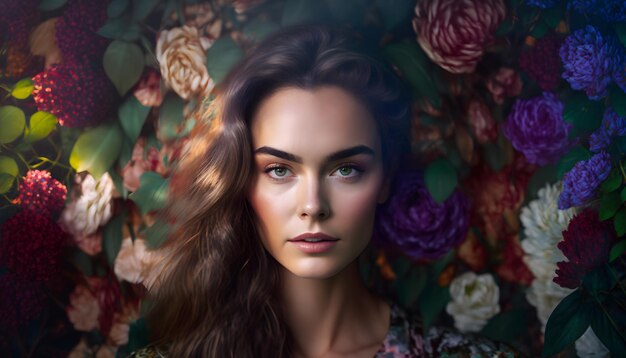 A woman with a flower background