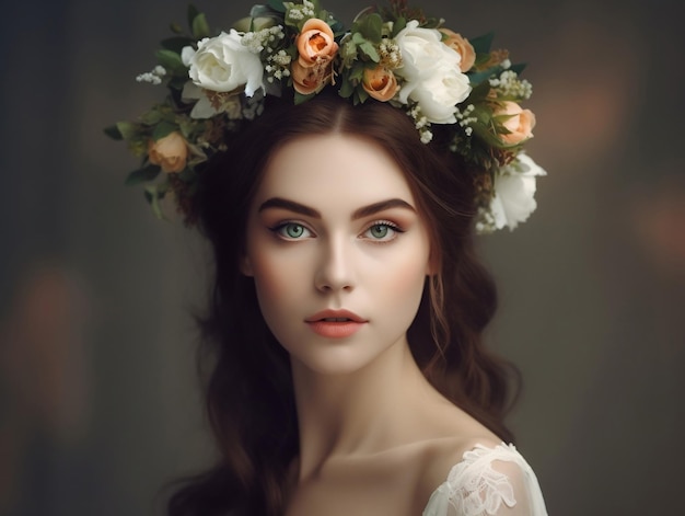 A woman with a flower crown on her head