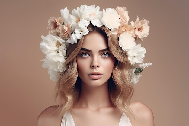 A woman with a flower crown on her head