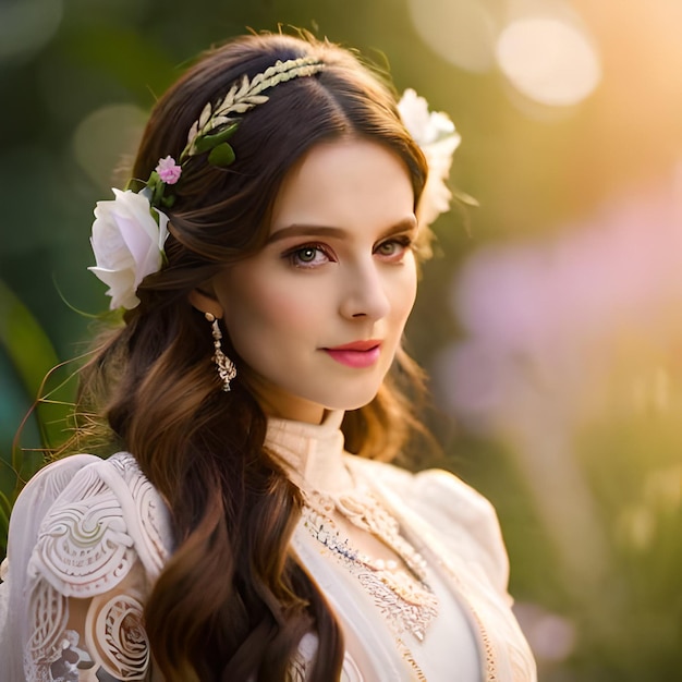 A woman with a flower crown on her head