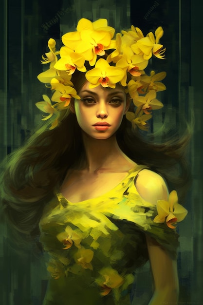 A woman with a flower crown on her head