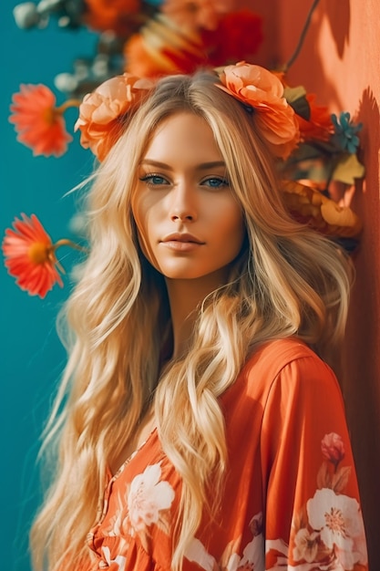 A woman with a flower crown on her head