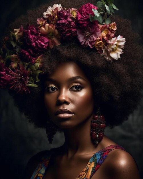 A woman with a flower crown on her head