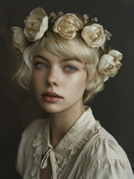 Photo a woman with a flower crown on her head