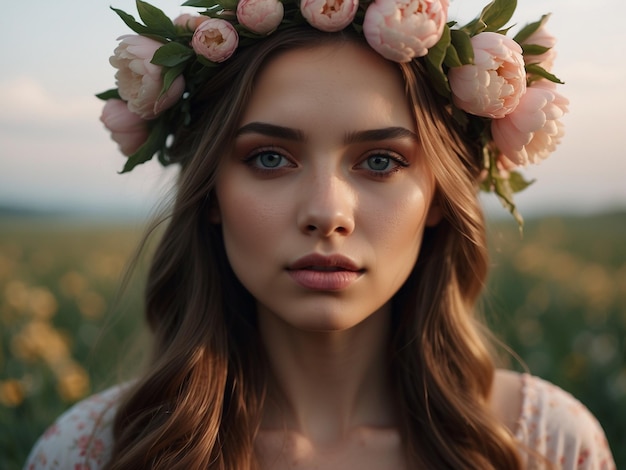 Foto una donna con una corona di fiori sulla testa