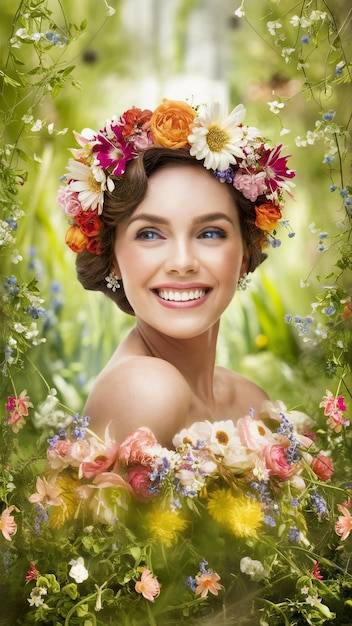 Photo a woman with a flower crown in the middle of her head