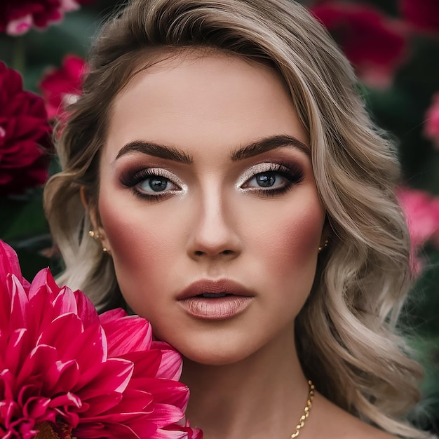 a woman with a flower in her hair and a necklace on her head