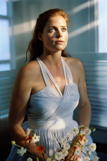 Foto una donna con un fiore nei capelli