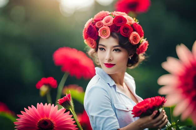 a woman with a flower in her hair