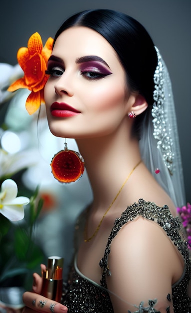 A woman with a flower in her hair