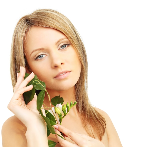 Woman with flower isolated