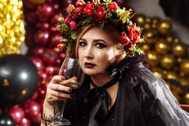 Woman with a flower wreath and veil