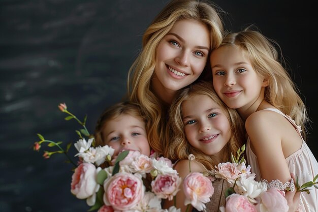 Foto una donna con dei fiori e un bouquet di fiori