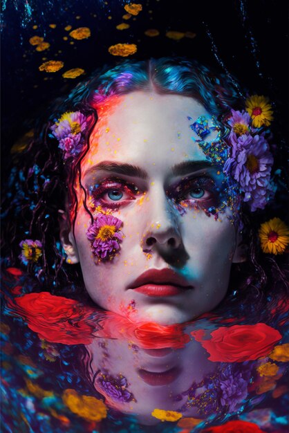 Photo a woman with flowers on her face