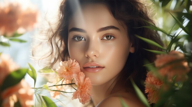 Photo a woman with flowers in her hair