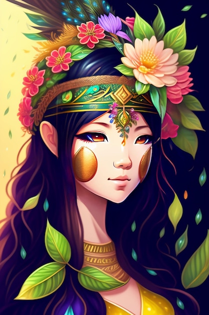 Женщина с цветами на голове и цветок на голове.