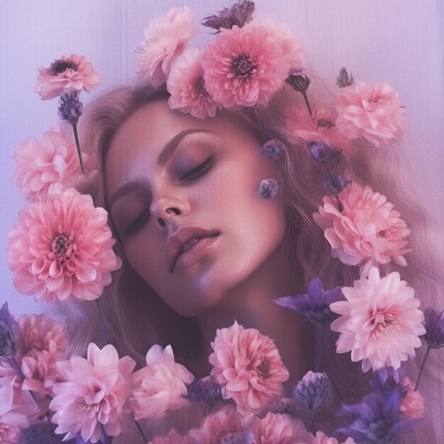 A woman with flowers on her head