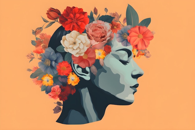 A woman with flowers on her head