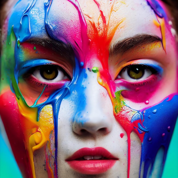 Woman with flowing liquid paint