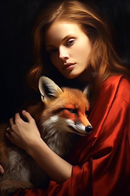 A woman with a fox in her arms