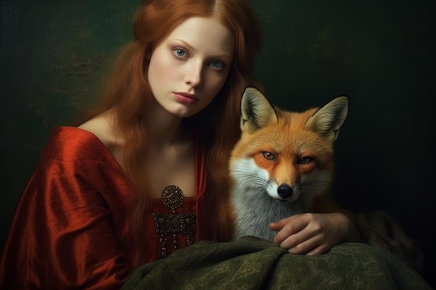 A woman with a fox