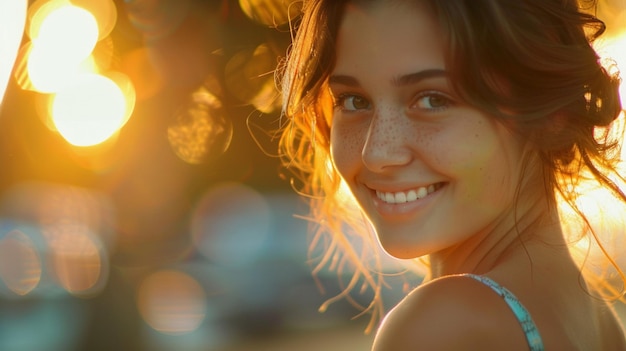 a woman with freckles and a freckles is smiling