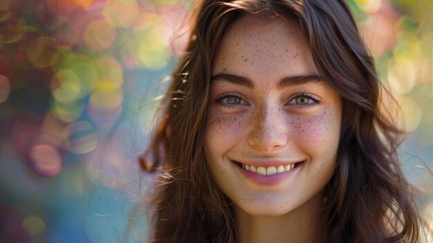 Photo a woman with freckles and freckles is smiling